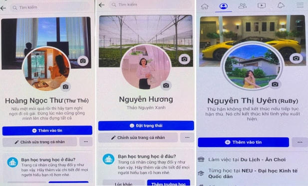 Một số tài khoản facebook "ảo" do Hiếu lập ra để lừa đảo.