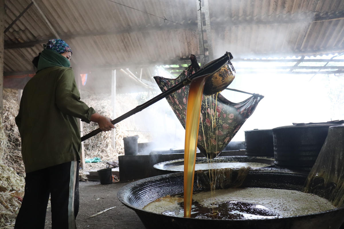 Vào thời gian cao điểm này, gia đình phải thuê thêm từ 3- 4 người làm với tiền lương 250.000 đồng/ngày mới kịp các đơn hàng cho khách đặt. Vất vả là thế nhưng niềm vui mang lại cũng rất lớn, đó là mật cứ nấu xong đến đâu là có xe đến bốc đi lúc đó.