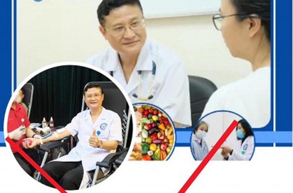 Facebook lấy hình ảnh và tên của BS Phan Hướng Dương - Phó Giám đốc BV Nội tiết trung ương để giới thiệu sản phẩm, tư vấn điều trị bệnh là trang giả mạo. Ảnh BV cung cấp.