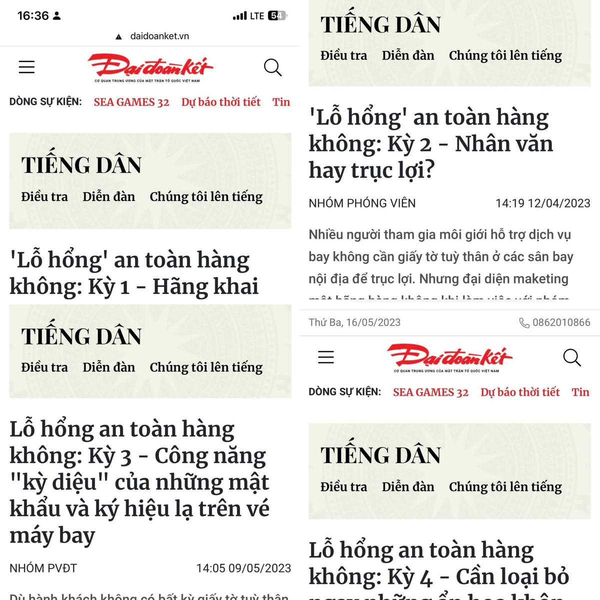 Báo Đại Đoàn Kết đã thực hiện loạt phóng sự điều tra “Lỗ hổng an toàn hàng không”. Đây là loạt bài điều tra công phu của phóng viên Báo trong suốt 3 năm qua. Loạt bài viết đã thu hút sự quan tâm đặc biệt của độc giả, người dân và cơ quan chức năng các cấp.