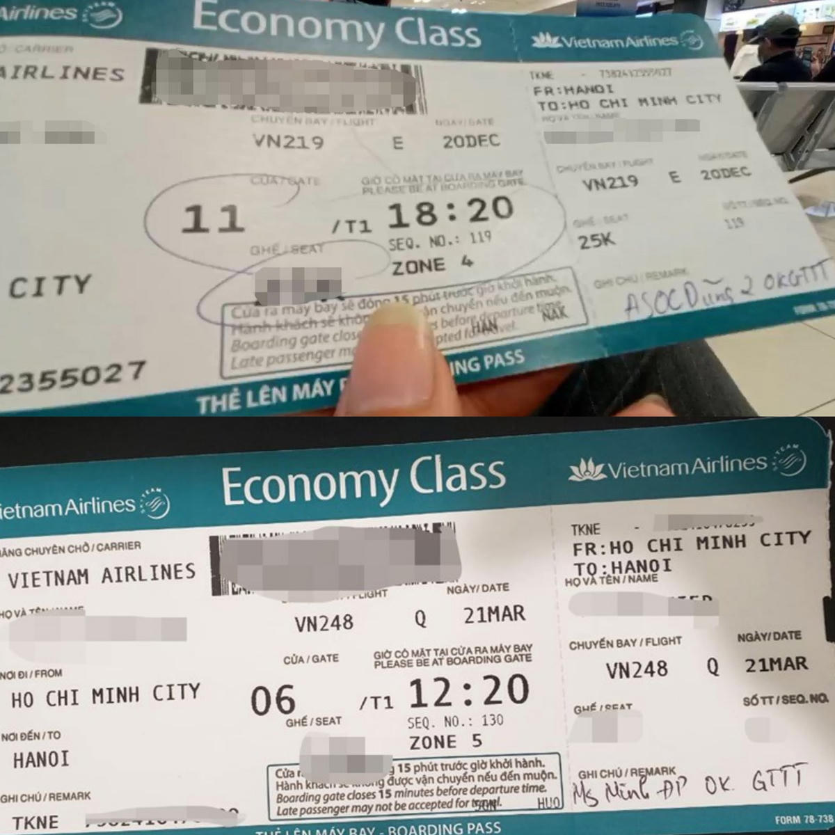 Các "mật khẩu", "ký hiệu lạ" được viết trên vé máy bay.