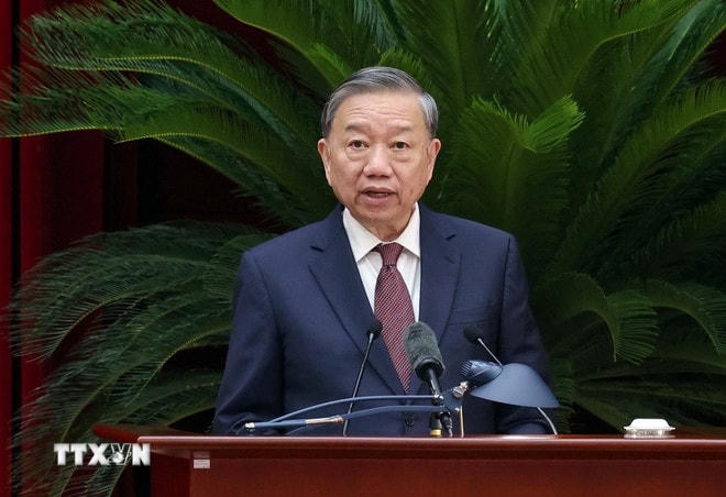 Tổng Bí thư Tô Lâm phát biểu bế mạc Hội nghị lần thứ 12 Ban Chấp hành Trung ương Đảng khóa XIII. (Ảnh: Phạm Kiên/TTXVN) ttxvn-tong-bi-thu-to-lam.jpg