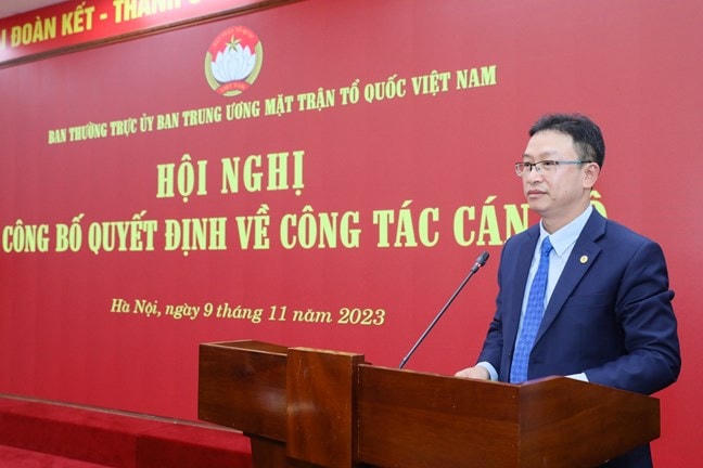 Ông Nguyễn Văn Thanh, Trưởng ban Tổ chức – Cán bộ, Cơ quan UBTƯ MTTQ Việt Nam phát biểu nhận nhiệm vụ. Ảnh: Quang Vinh.