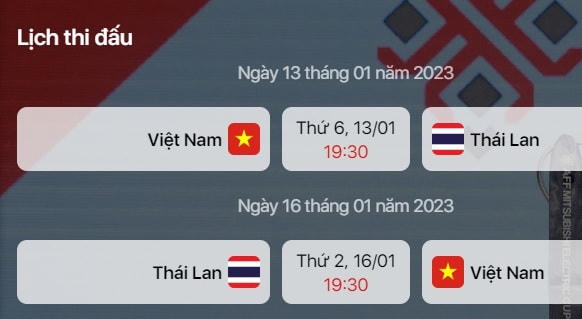 Lịch thi đấu chung kết AFF Cup 2022.