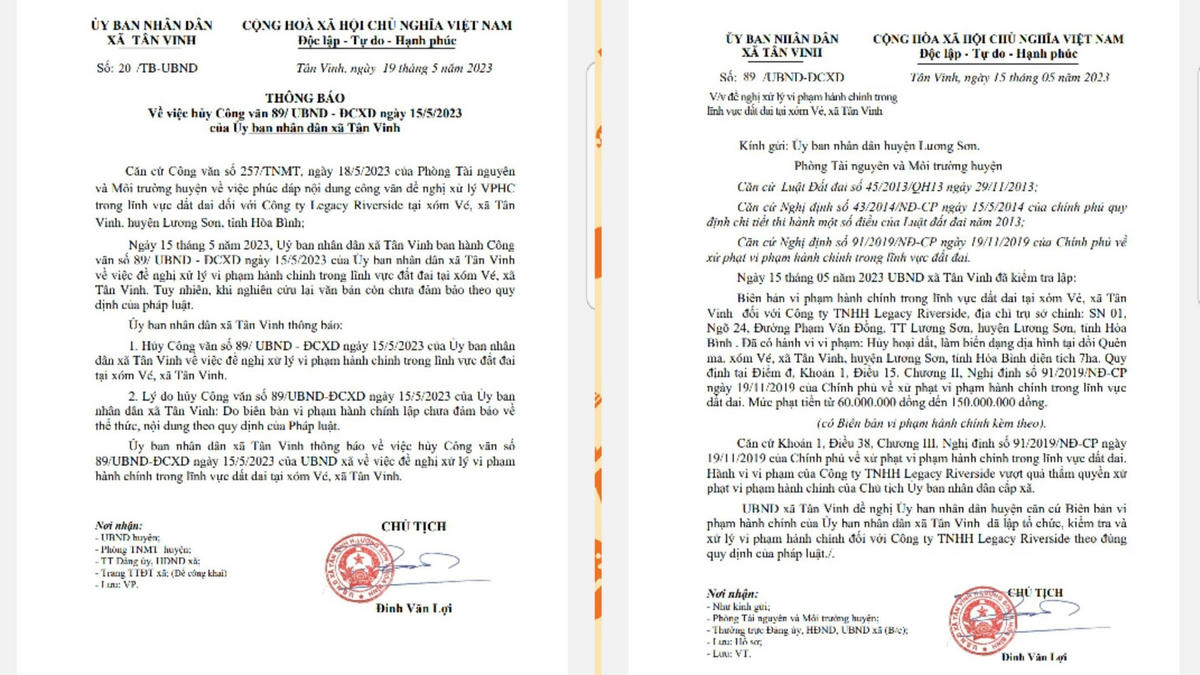 Sai phạm của chủ đầu tư dự án trước đó được xác định là "vi phạm trong lĩnh vực đất đai" nhưng sau đó đã được hủy, thay thế bằng văn bản và xác định là "vi phạm trong lĩnh vực trật tự xây dựng".