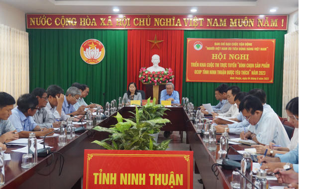 Quang cảnh hội nghị triển khai cuộc thi trực tuyến “Bình chọn sản phẩm OCOP tỉnh Ninh Thuận được yêu thích” năm 2023.