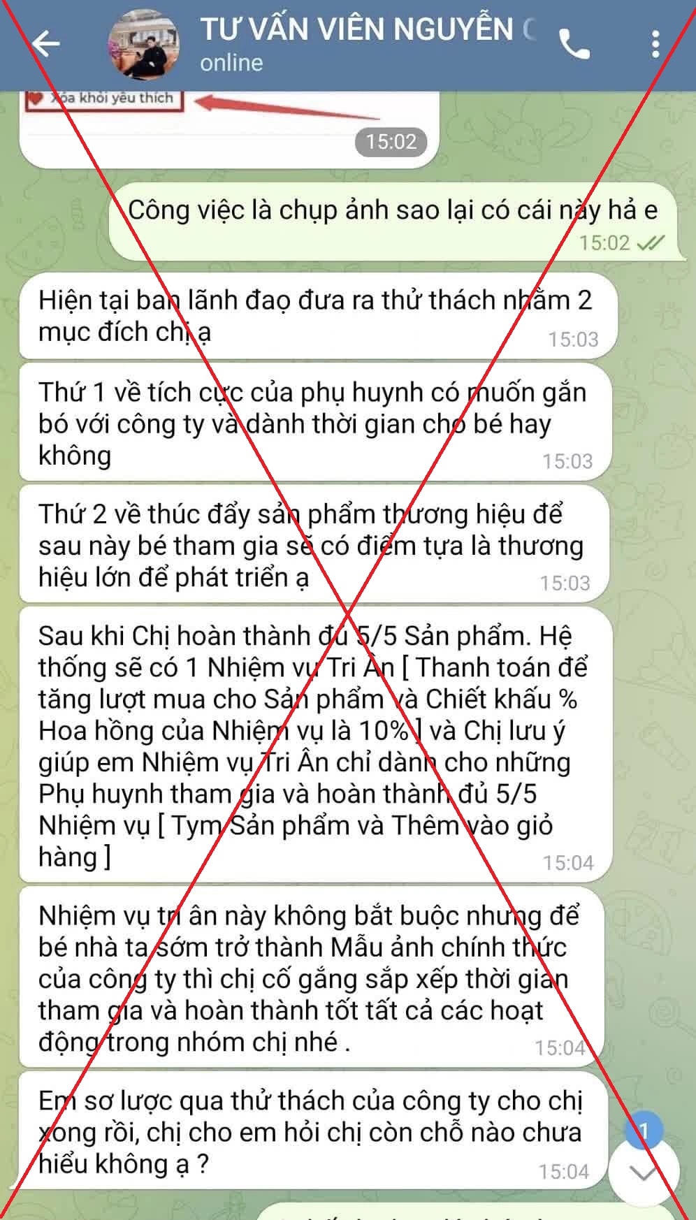 Kẻ lừa đảo tiếp cận nạn nhân qua tin nhắn Telegram. Ảnh chụp màn hình.