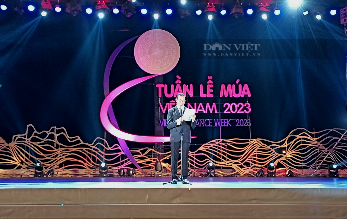 NSND Phạm Anh Phương - Chủ tịch Hội Nghệ sĩ Múa Việt Nam phát biểu tại lễ khai mạc.