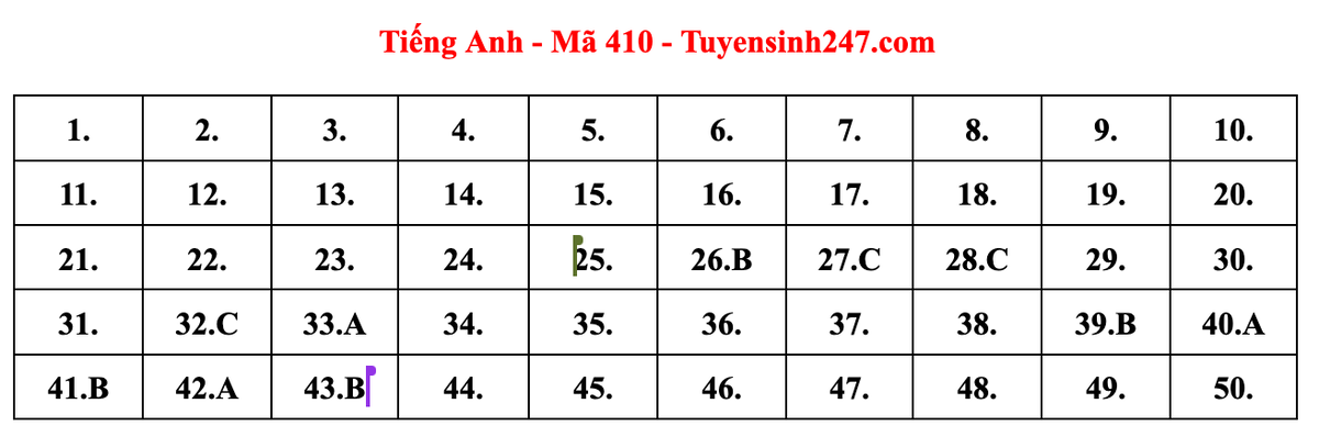 Đề thi, đáp án gợi ý môn Tiếng Anh