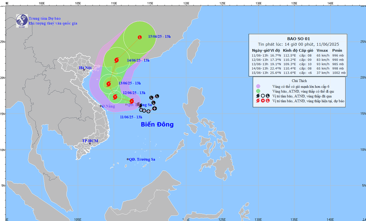 TIN BÃO TRÊN BIỂN ĐÔNG (Cơn bão số 01)