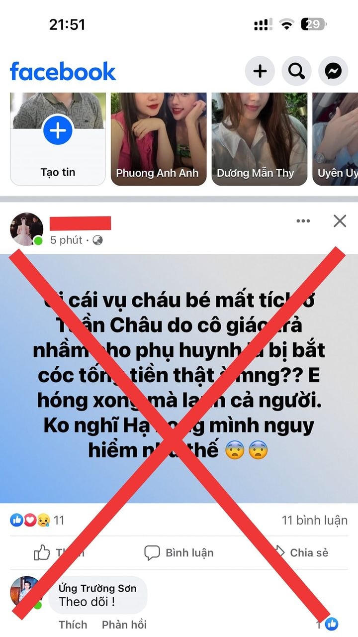 Một số tài khoản trên mạng xã hội chưa kiểm chứng thông tin đã lan truyền tin giả về vụ việc lên mạng xã hội. Ảnh: QMG