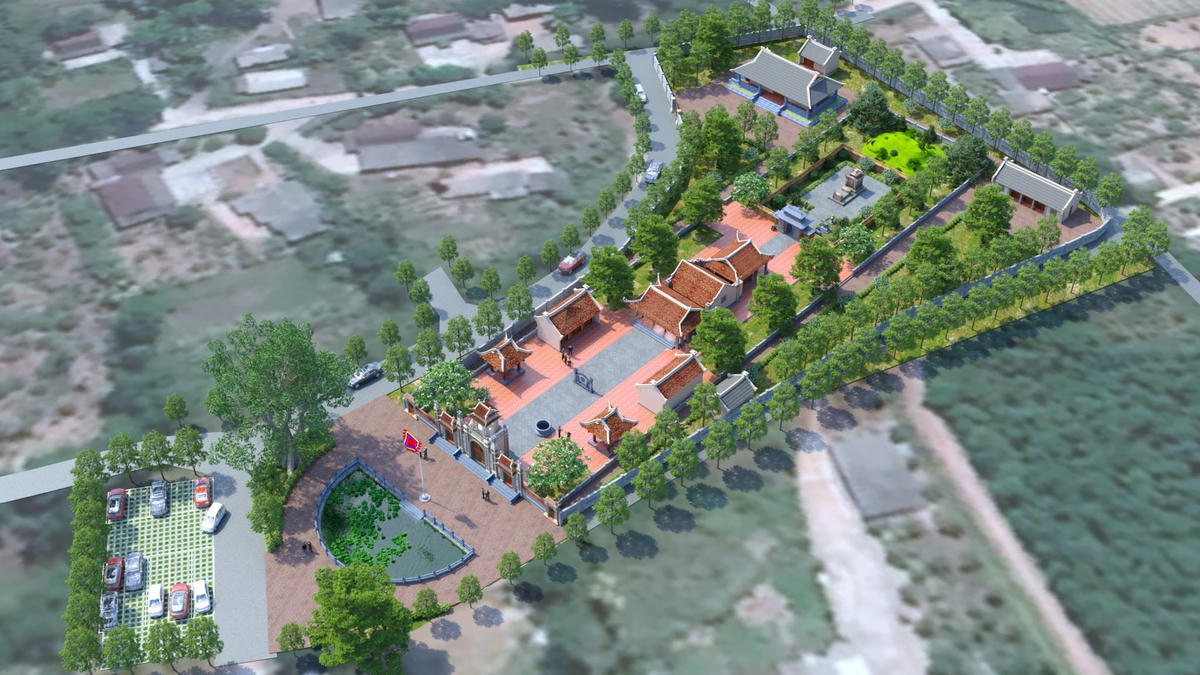 Phối cảnh khu Lăng mộ, Đền thờ Đức Đại Vương Dương Đô nhìn từ trên cao. 