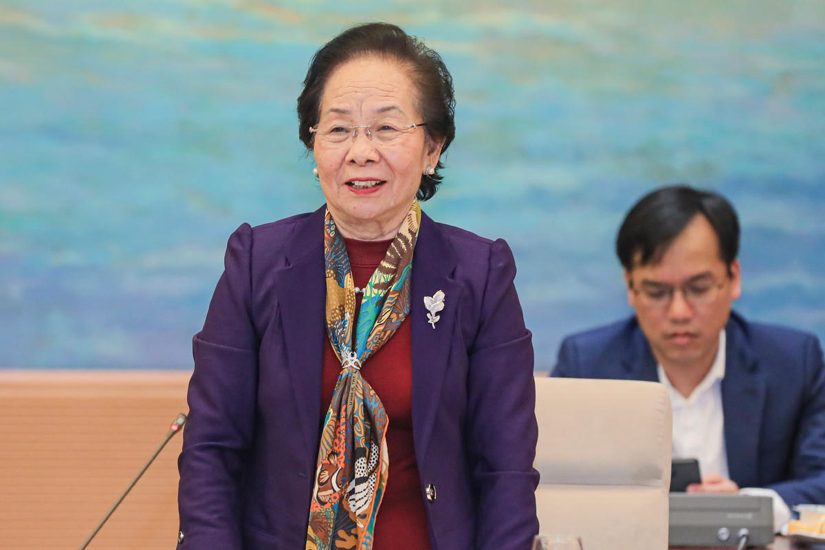 Bà Nguyễn Thị Doan, Phó Chủ tịch không chuyên trách UBTƯ MTTQ Việt Nam phát biểu. Ảnh: Quang Vinh.