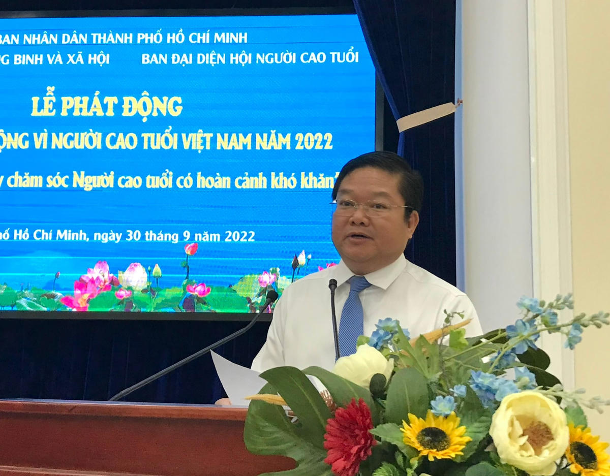 Giám đốc Sở Lao động - Thương binh và Xã hội Thành phố Lê Văn Thinh phát biểu tại Lễ phát động.