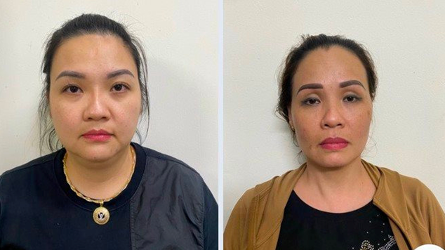 Hai đối tượng Vân, Thuận tại cơ quan chức năng. Ảnh: Công an TP Hà Nội