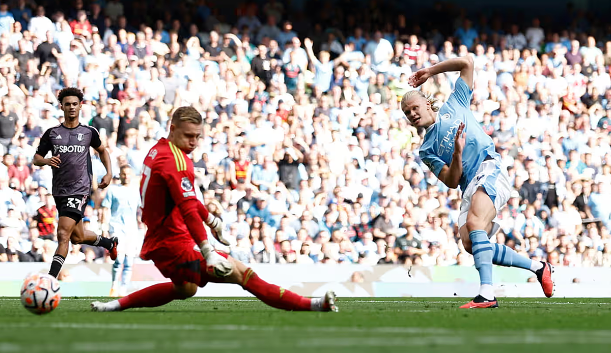 Haaland ghi hat-trick thứ năm của anh tại Ngoại hạng Anh. Ảnh: Reuters