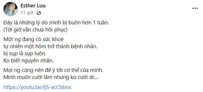Hari Won đăng tải dòng trạng thái chia sẻ bản thân đang bị bệnh liệt cơ mặt.