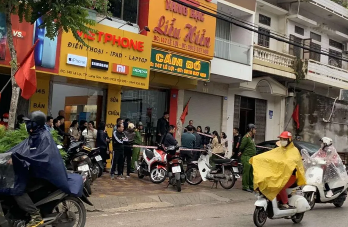 Hiện trường xảy ra vụ cướp vàng tại thành phố Lạng Sơn.