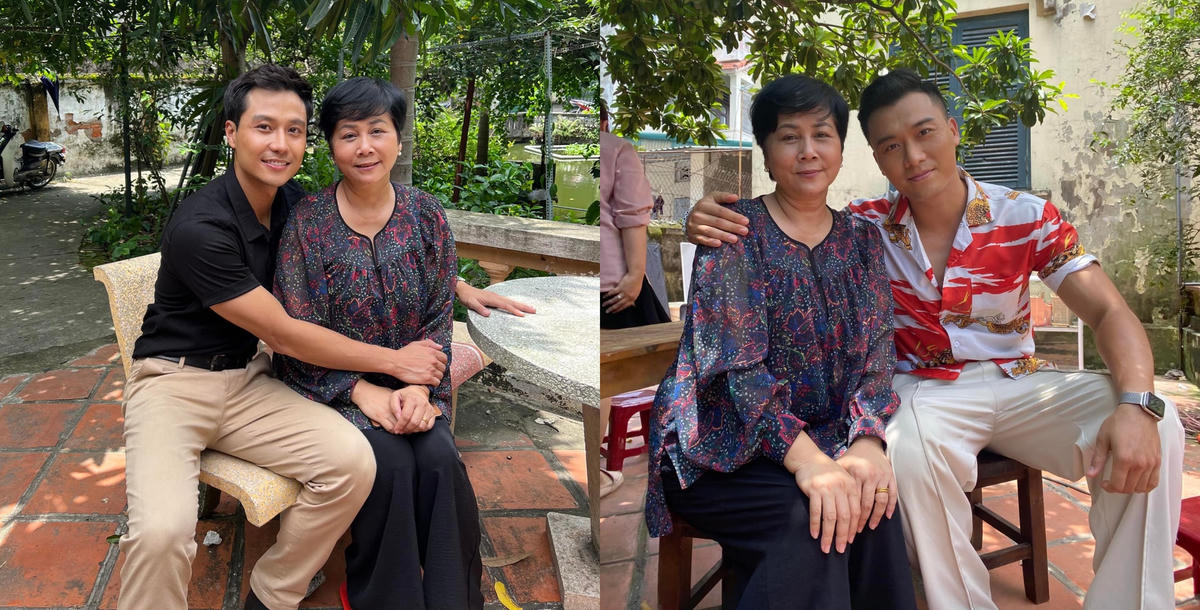 NSND Minh Hằng chụp ảnh cùng hai diễn viên Thanh Sơn và Xuân Phúc trong hậu trường phim "Đấu trí".