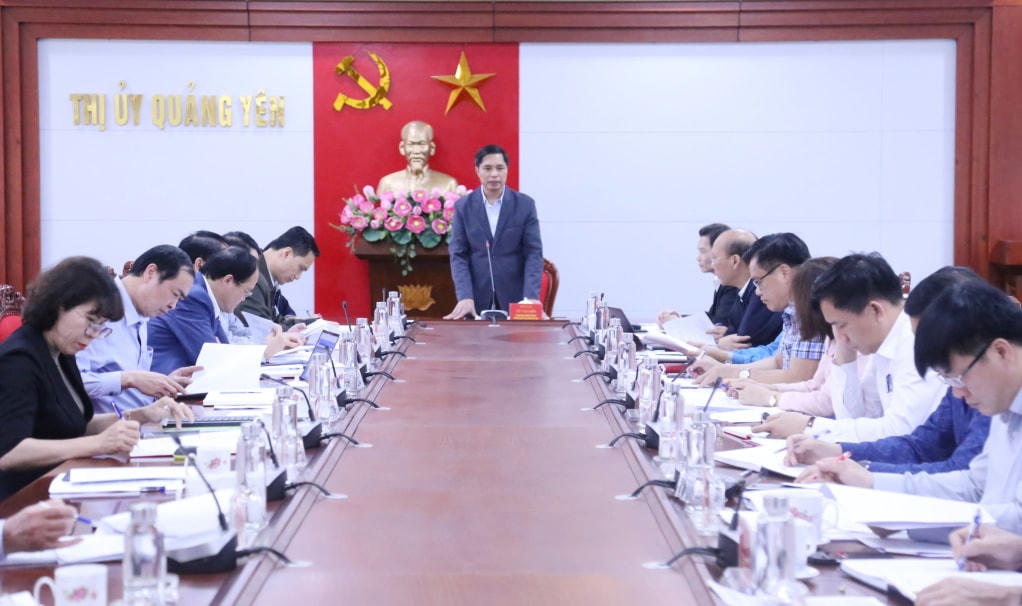 Phó Chủ tịch UBND tỉnh Quảng Ninh Vũ Văn Diện phát biểu chỉ đạo tại cuộc họp.