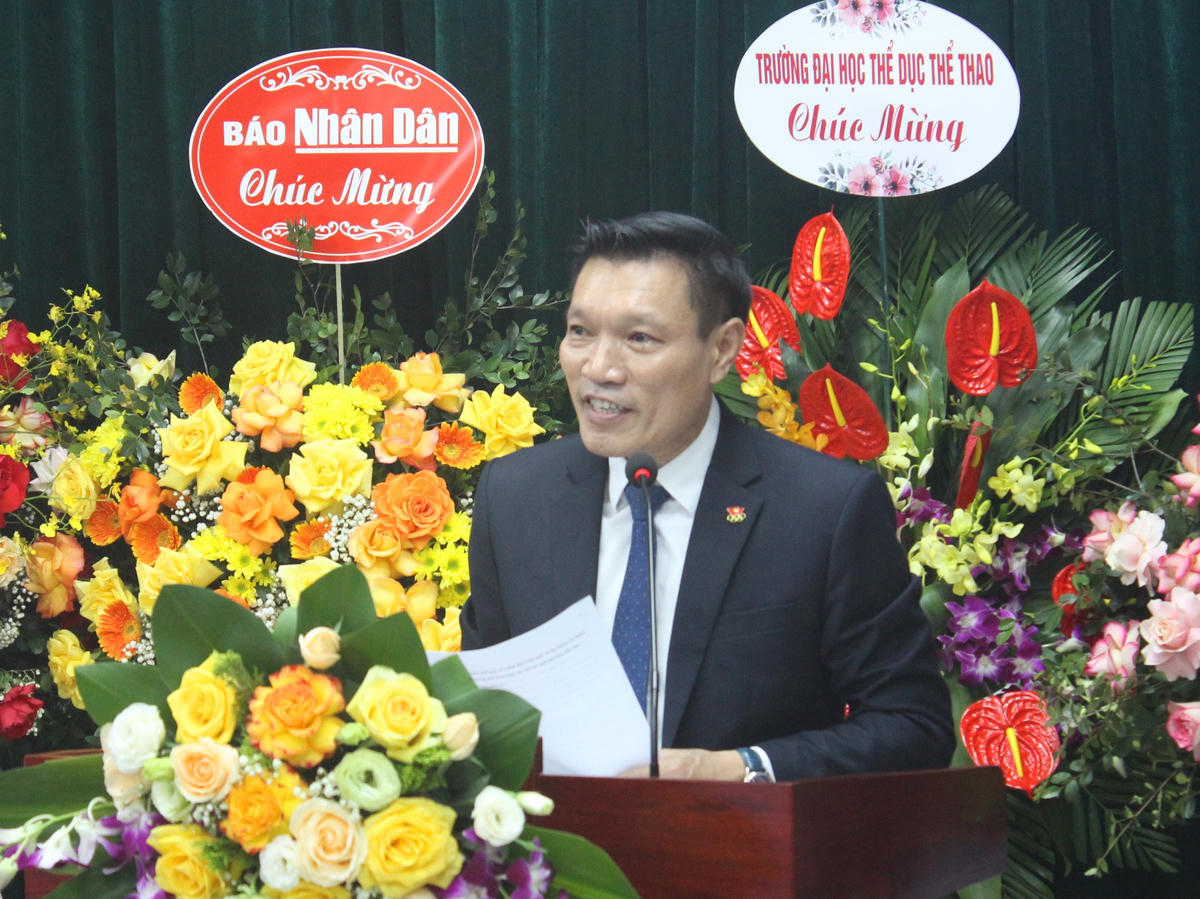 Ông Vũ Thái Hồng, Viện trưởng Viện Khoa học Công nghệ Thể thao phát biểu tại buổi lễ.