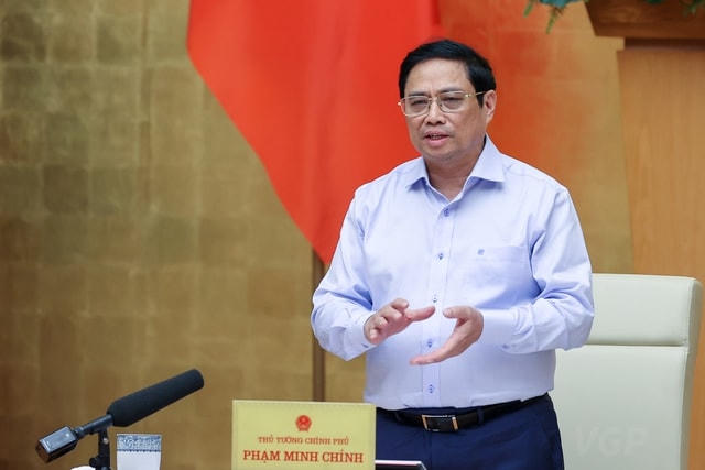 Thủ tướng Phạm Minh Chính phát biểu chỉ đạo tại phiên họp. Ảnh: VGP