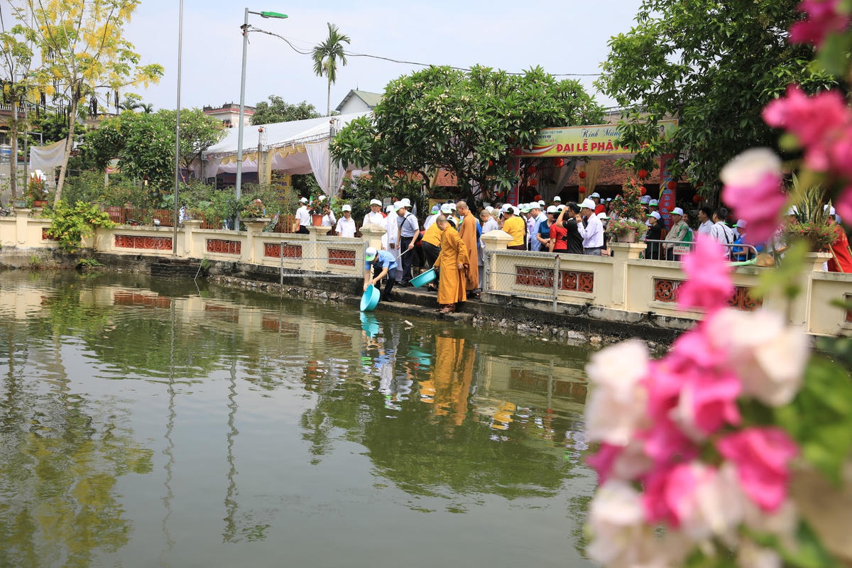 Các đại biểu tôn giáo thả cá phóng sinh tại lễ mít tinh hưởng ứng “Tháng hành động vì Môi trường”.