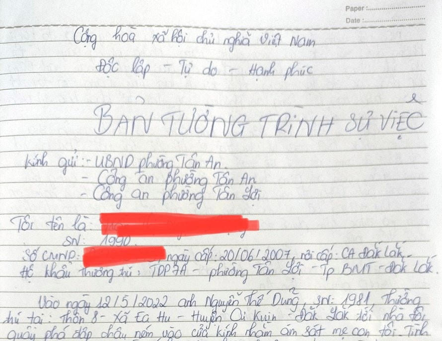 Bản tường trình của chị P.