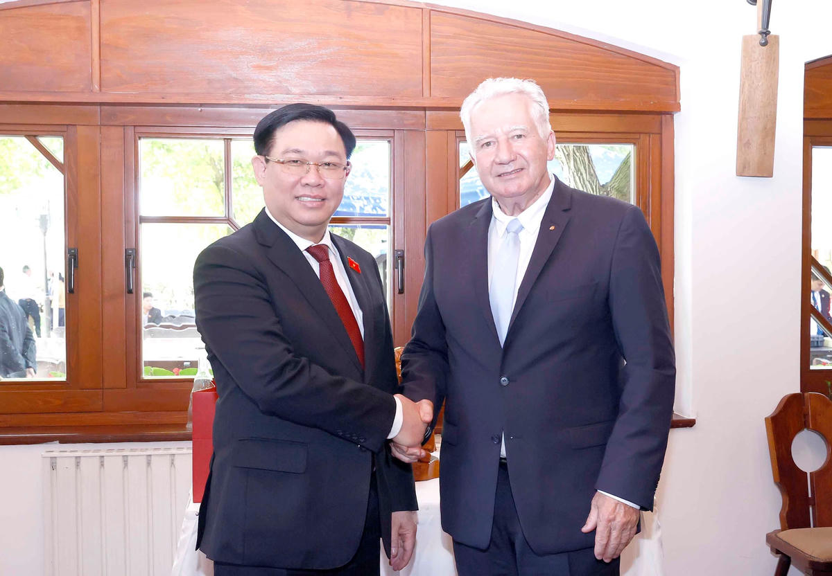 Chủ tịch Quốc hội Vương Đình Huệ tiếp Phó Chủ tịch Quốc hội Hungary Istvan Jakab. Ảnh: TTXVN.
