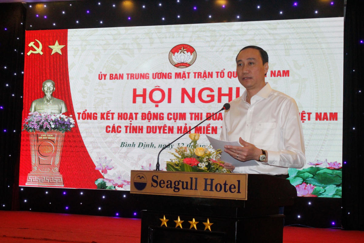 Phó Chủ tịch UBTƯ MTTQ Việt Nam Phùng Khánh Tài, phát biểu tại hội nghị.