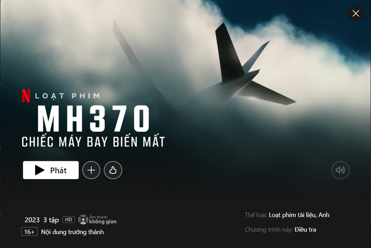 Bộ phim tài liệu chiếu trên Netflix về sự biến mất bí ẩn của máy bay MH370. Ảnh chụp màn hình Netflix.