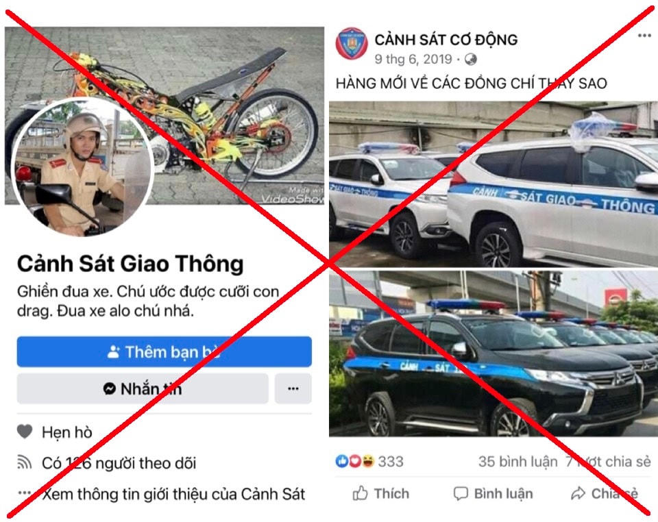 Trang mạng xã hội giả mạo dùng hình ảnh của lực lượng công an. Ảnh: BCA.