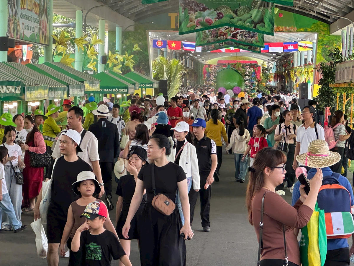Lễ hội trái cây Nam bộ 2025 thu hút lượng lớn du khách tham quan. Ảnh: T.