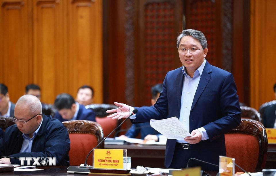 Bộ trưởng Bộ Tư pháp Nguyễn Hải Ninh phát biểu. (Ảnh: Dương Giang/TTXVN)