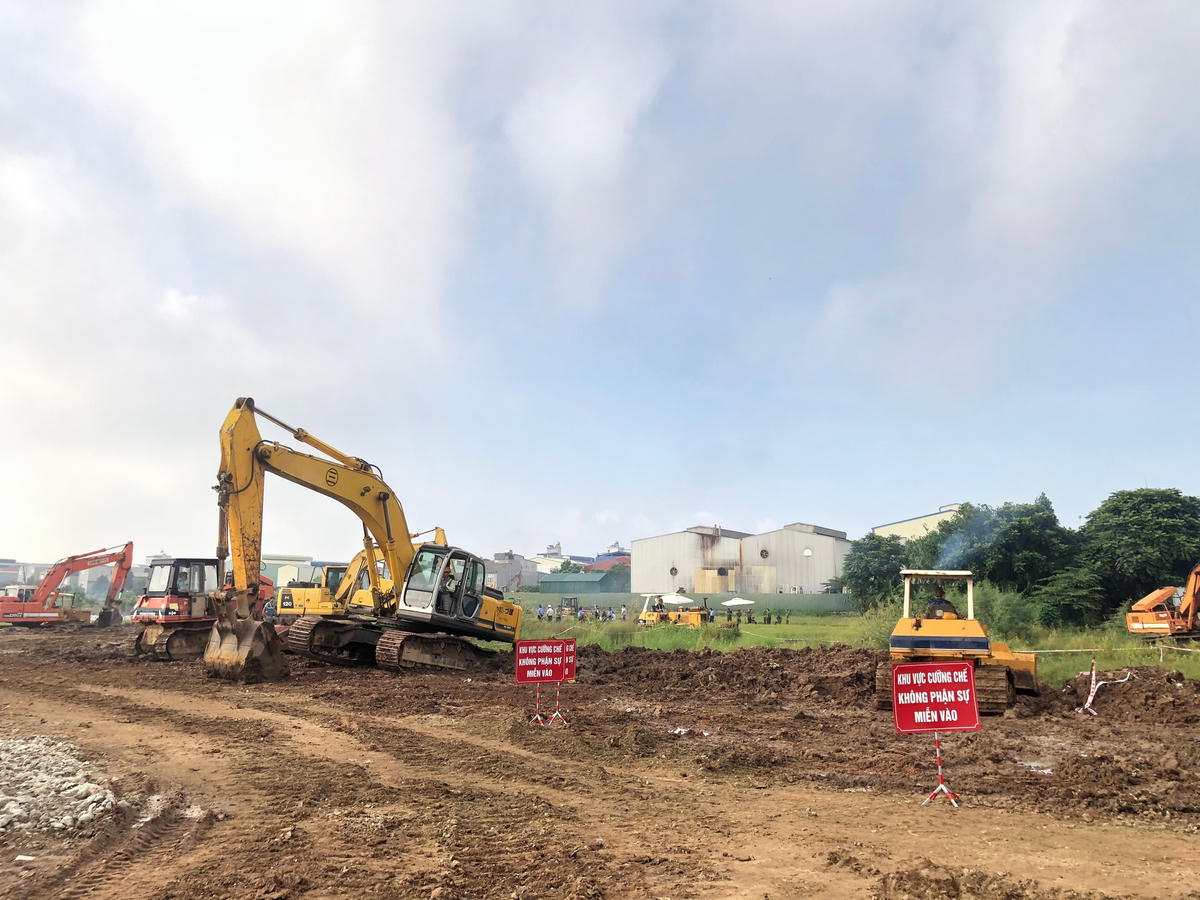 Khu vực cưỡng chế giải phóng mặt bằng thực hiện dự án Cụm công nghiệp Trung Nguyên, huyện Yên Lạc.
