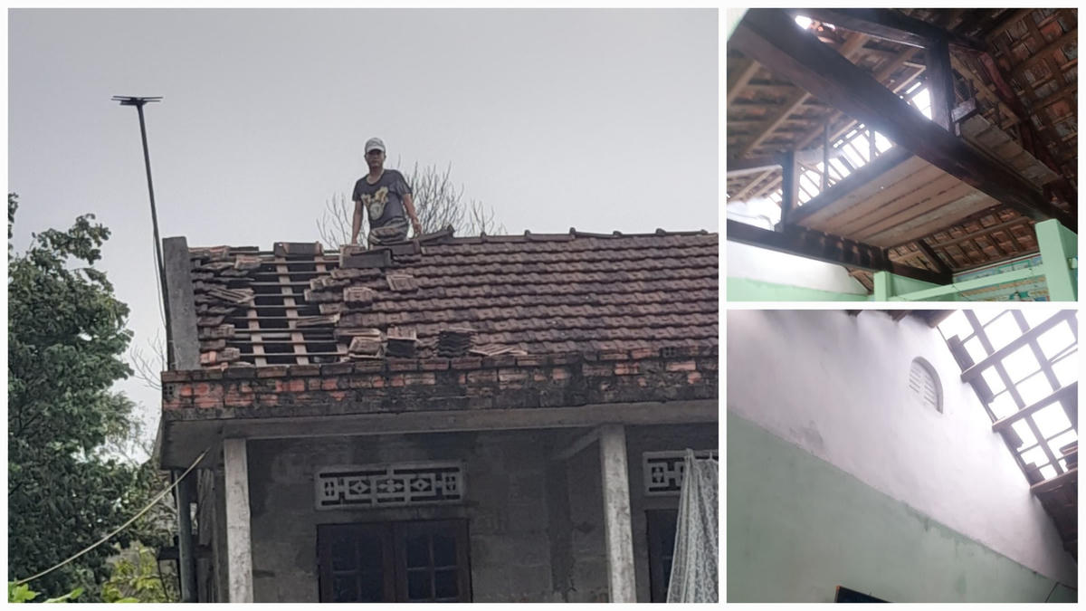 Hàng trăm nhà của người dân và nhiều công trình công cộng tại huyện Hải Lăng bị hư hỏng vì dông lốc, mưa đá.