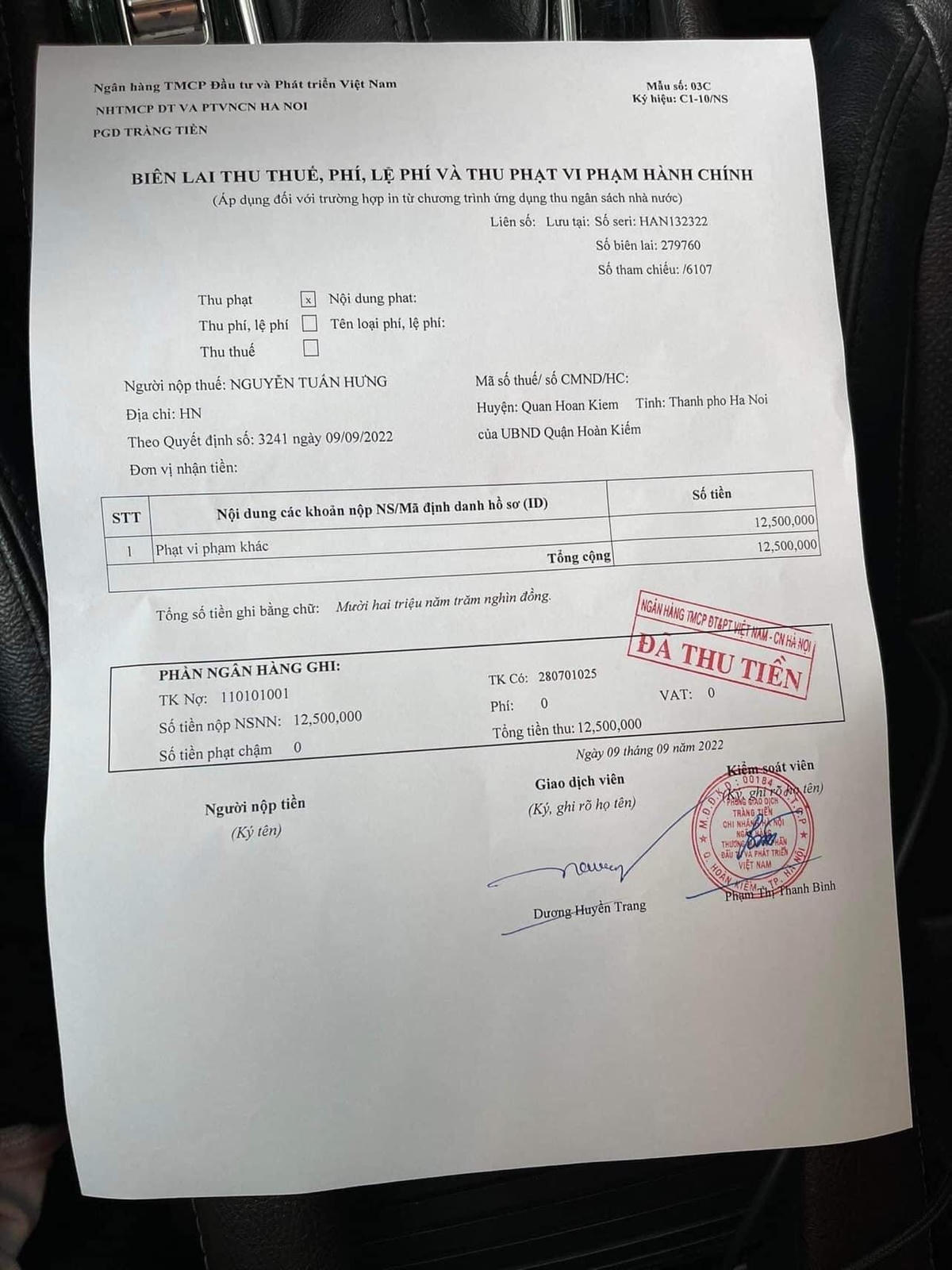 Tuấn Hưng đăng tải văn bản xử phạt vi phạm hành chính. 