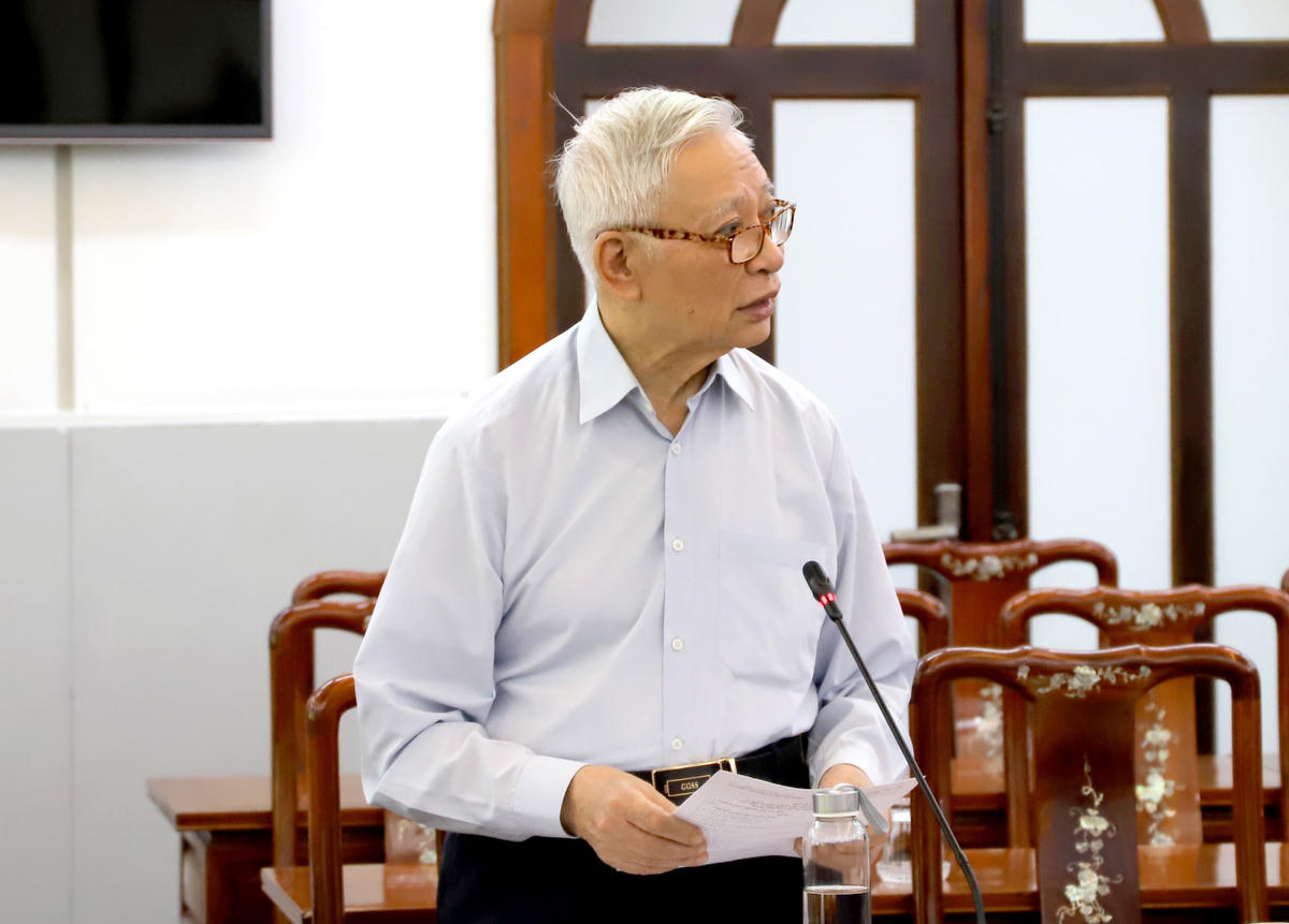 PGS.TS Trần Hậu, nguyên Giám đốc Trung tâm công tác lý luận UBTƯ MTTQ Việt Nam phát biểu.