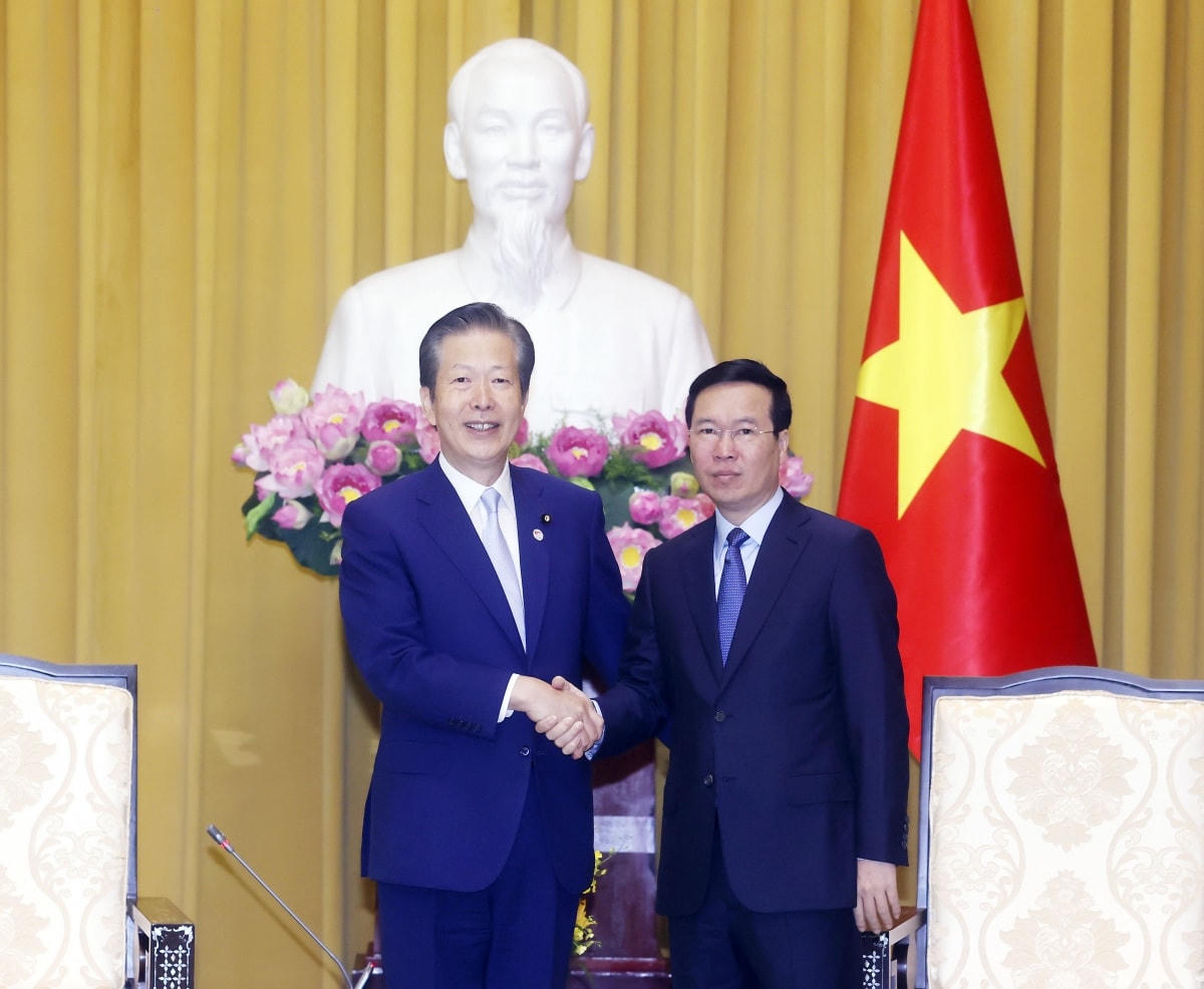 Chủ tịch nước Võ Văn Thưởng tiếp Chủ tịch Đảng Công minh Nhật Bản Yamaguchi Natsuo.