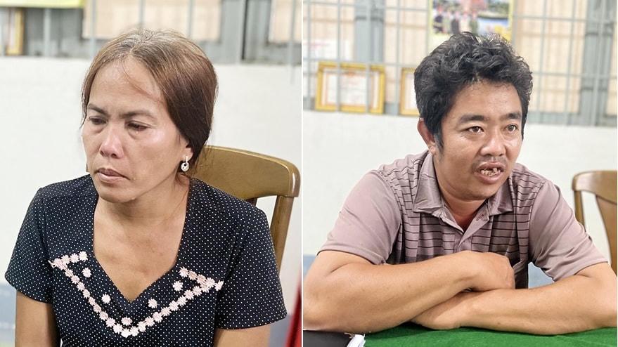 Các đối tượng Nguyễn Thị Lệ và Lê Văn Danh tại cơ quan công an.