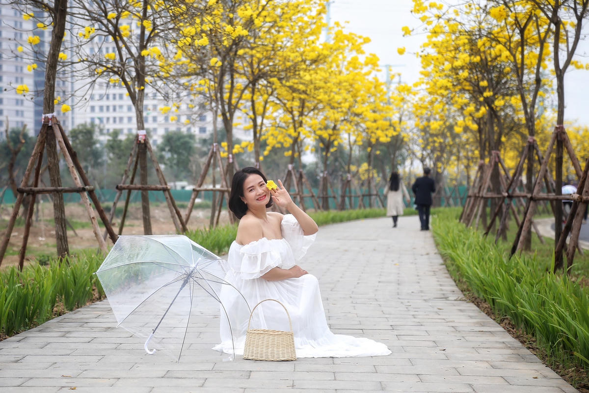 "Năm ngoái bị lỡ hẹn do phải đi công tác nên năm nay sau khi nhìn thấy hình ảnh hoa phong linh nở rộ tôi đã ngay lập tức tìm thợ chụp ảnh, lên ý tưởng để chụp được những bức ảnh đẹp của mùa Xuân", chị Thùy An cho hay.