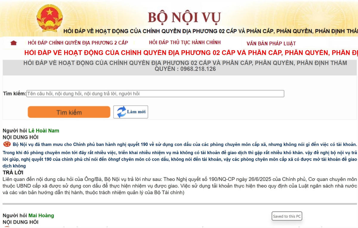 Bộ Nội vụ công bố hotline hỏi đáp về chính quyền địa phương 2 cấp và phân cấp, phân quyền- Ảnh 1. Bộ Nội vụ công bố hotline hỏi đáp về chính quyền địa phương 2 cấp và phân cấp, phân quyền- Ảnh 1.