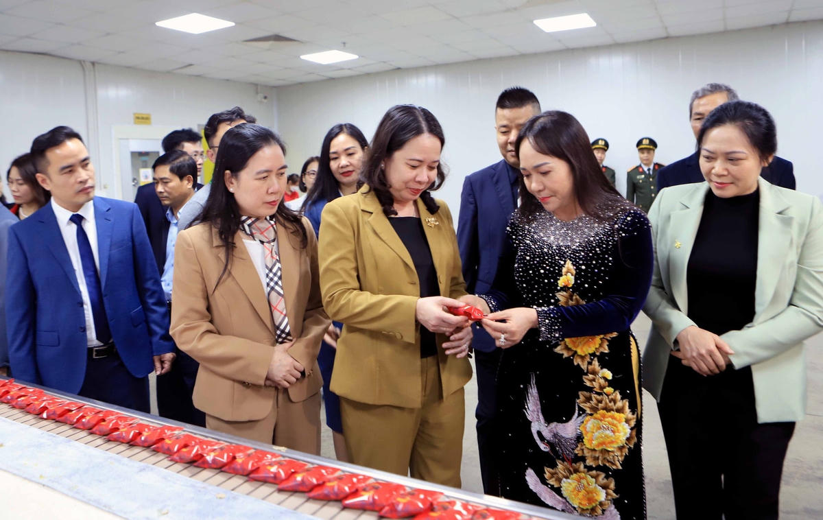 Phó Chủ tịch nước Võ Thị Ánh Xuân thăm dây chuyền sản xuất của Công ty Cổ phần Quốc tế Bảo Hưng.