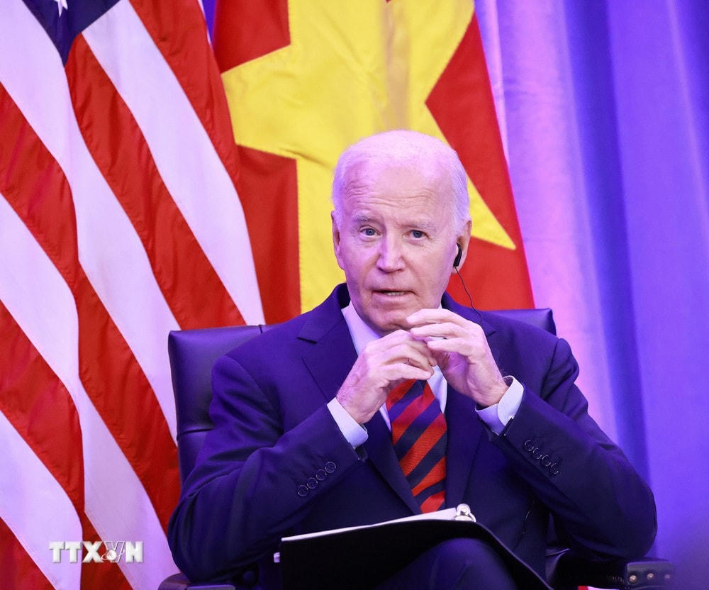 Tổng thống Hoa Kỳ Joe Biden phát biểu. (Ảnh: Lâm Khánh/TTXVN) ttxvn_to lam Joe Biden (3).jpg