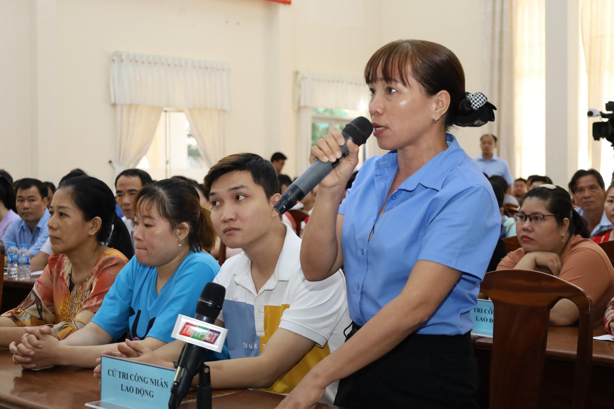 Cử tri Nguyễn Thị Hòa nêu kiến nghị.