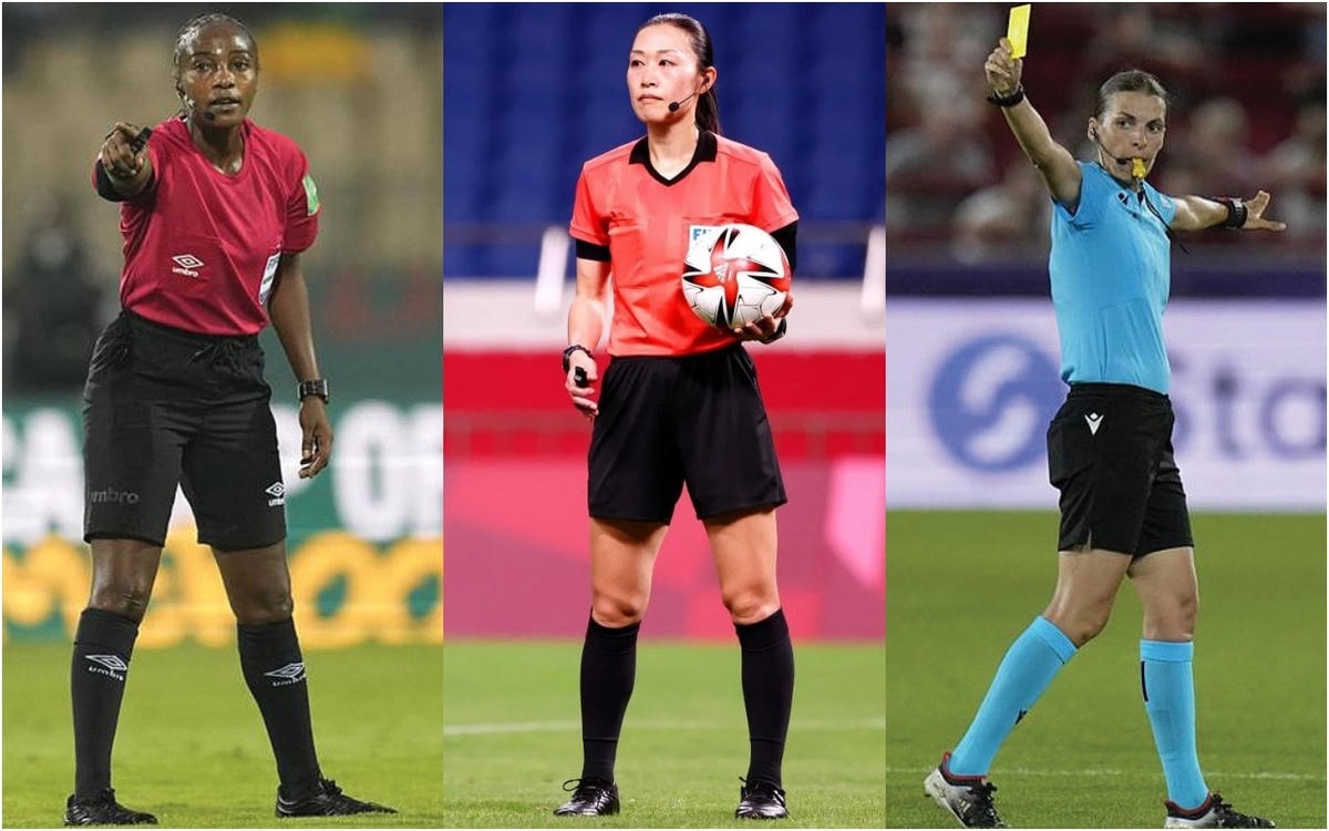 Từ trái qua: Salima Mukansanga, Yoshimi Yamashita, Stephanie Frappart là 3 trọng tài nữ chính tại World Cup 2022. Nguồn: FIFA.