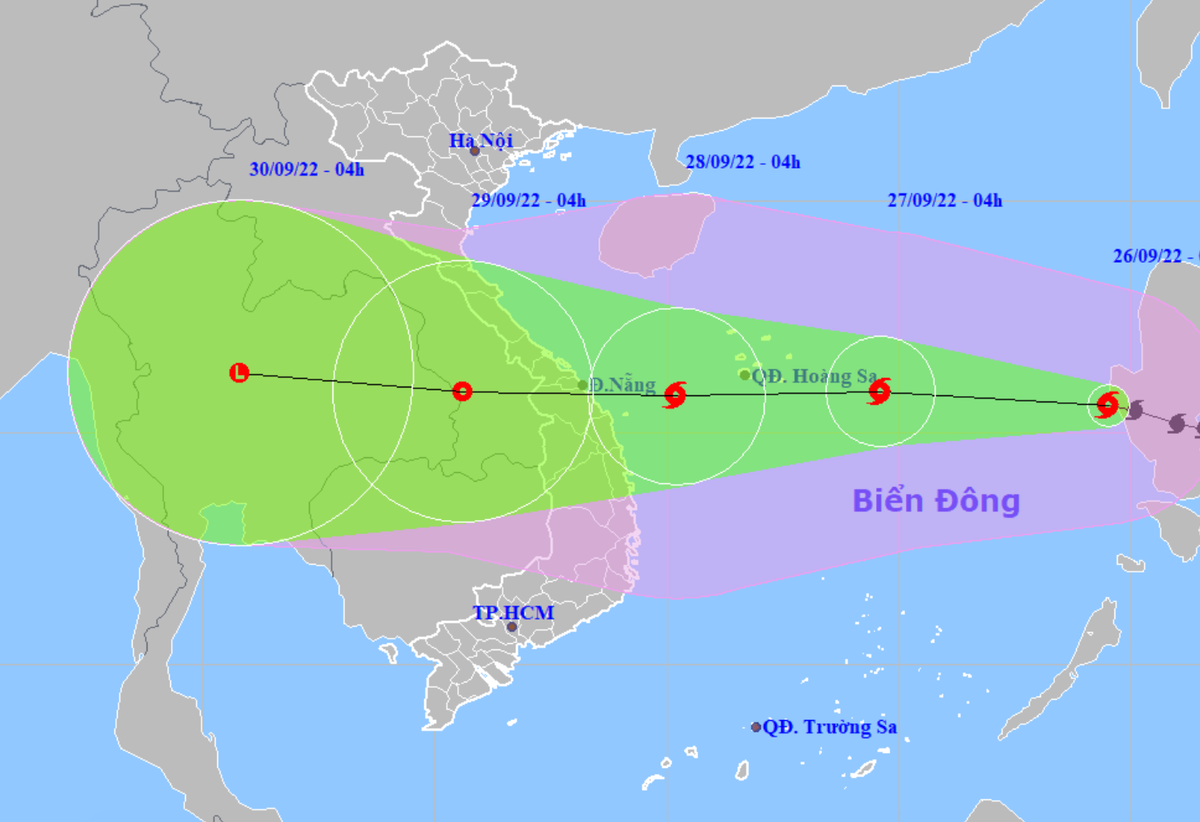Dự báo hướng đi của bão số 4. Ảnh: NCHMF.