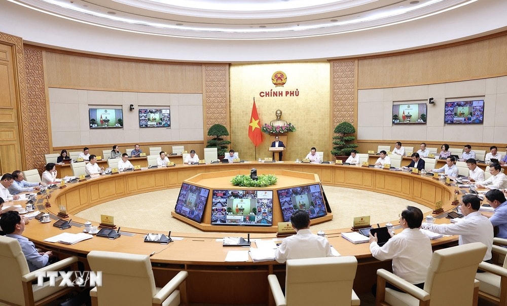 Thủ tướng Phạm Minh Chính chủ trì phiên họp Chính phủ thường kỳ tháng 3/2024 và Hội nghị Chính phủ với địa phương. (Ảnh: Dương Giang/TTXVN) ttxvn_hop chinh phu thang 3.jpg