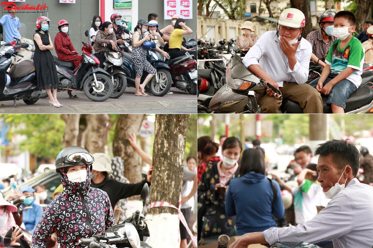Nhiều phụ huynh tỏ ra căng thẳng, hồi hộp khi đứng chờ con.