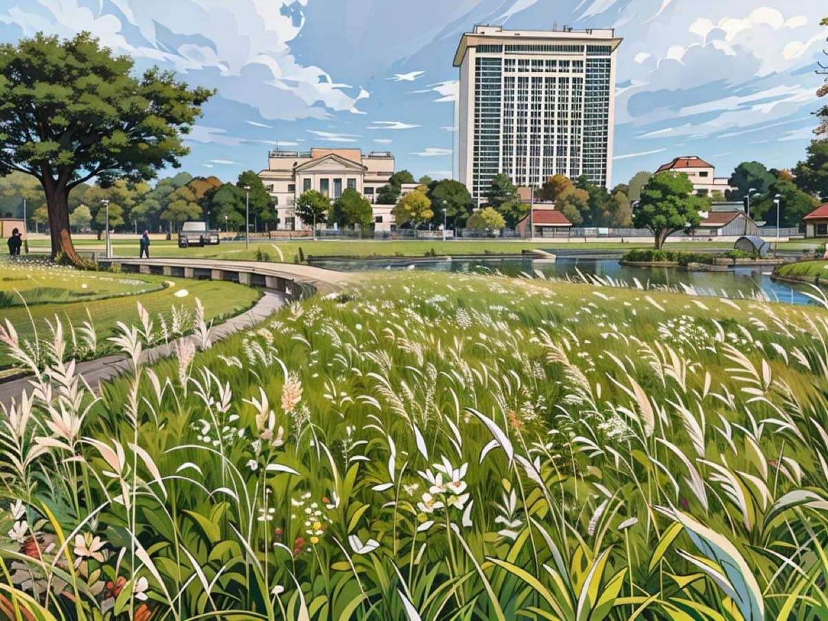 Hoa, cỏ đua nhau khoe sắc.